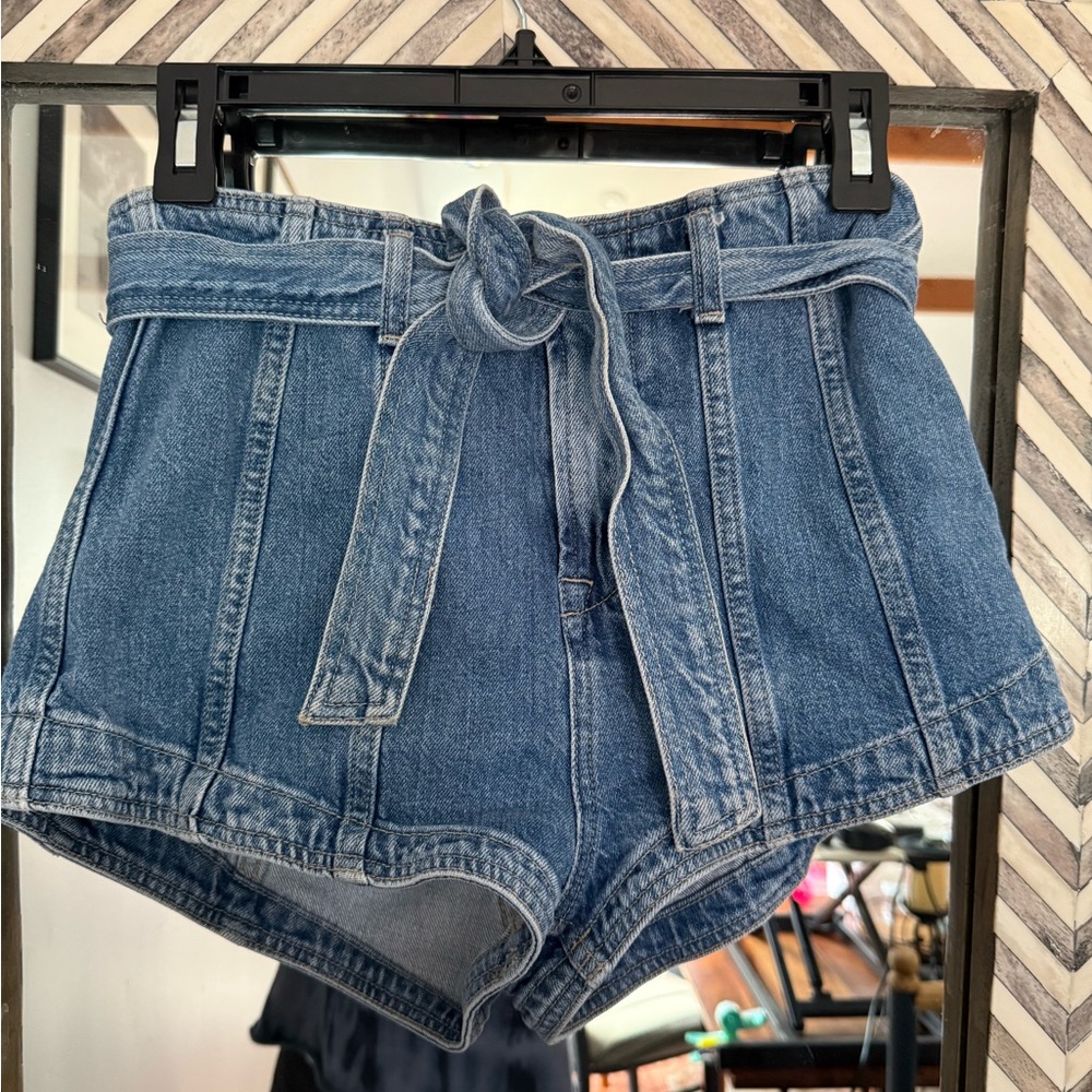 All Saints Blue High Waist Denim Shorts